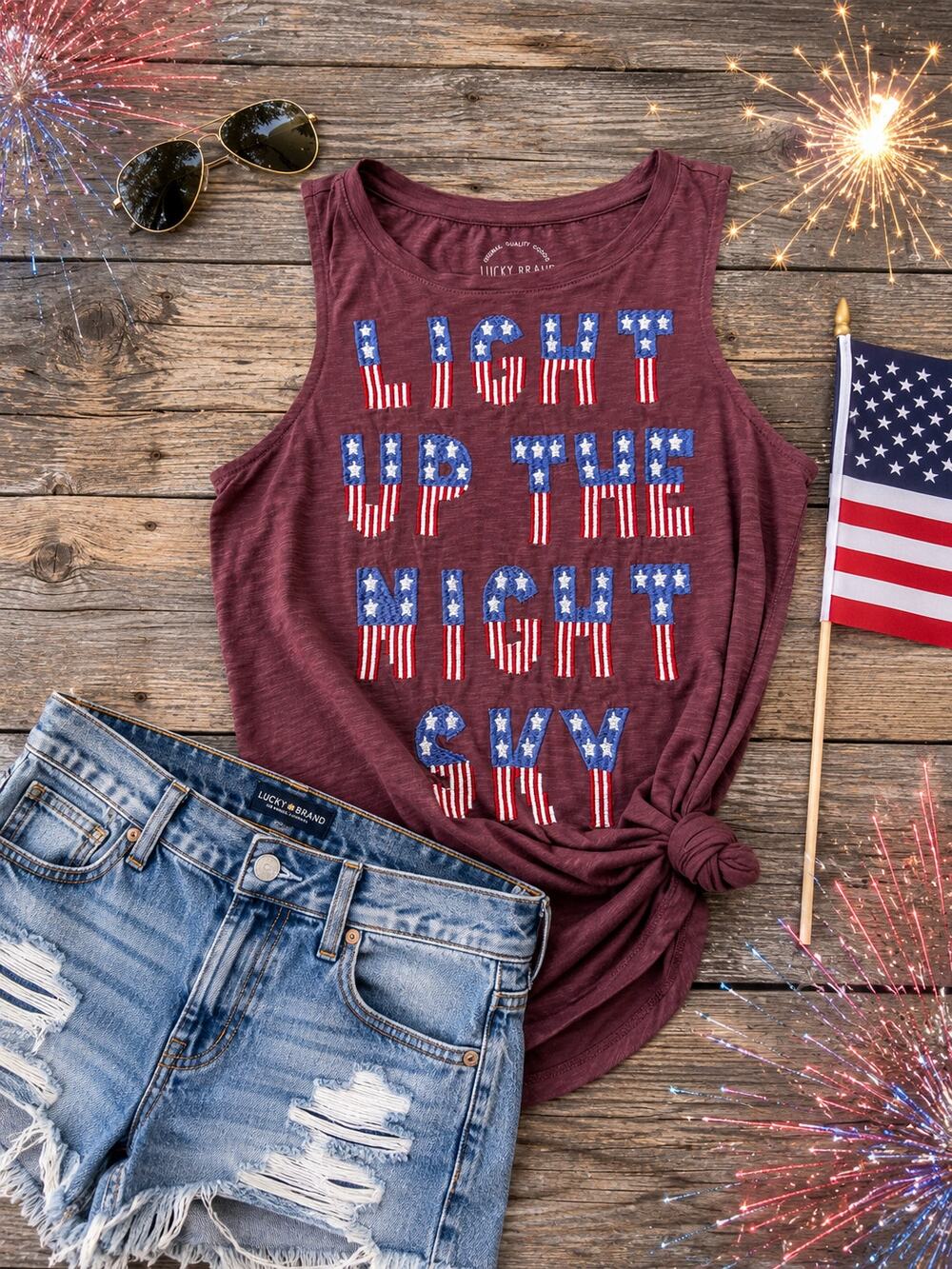 Lucky Brand Light Up The Night Sky Patriotic Tank Top Small